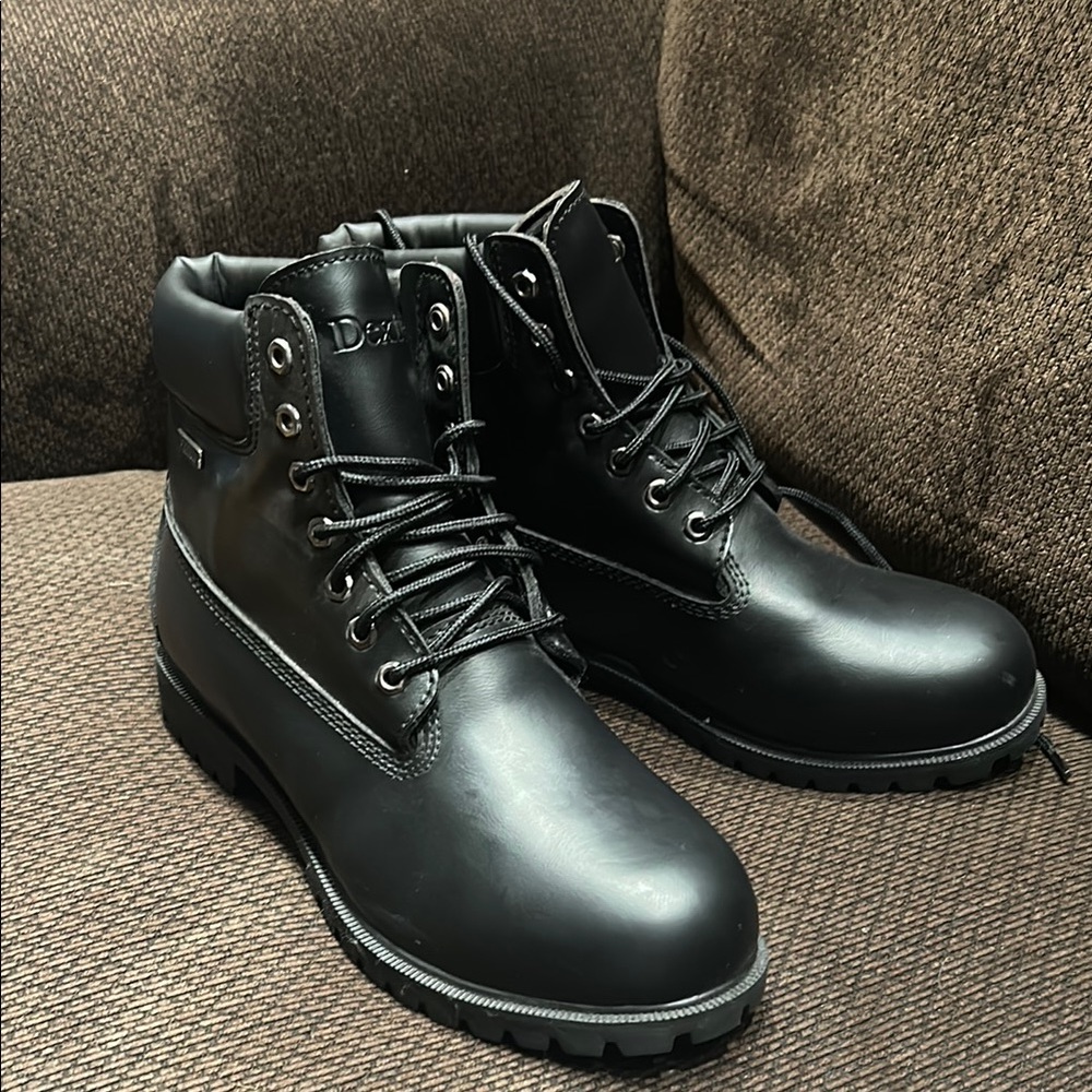 Dexter Black Leather Work Boots with Padded Ankle